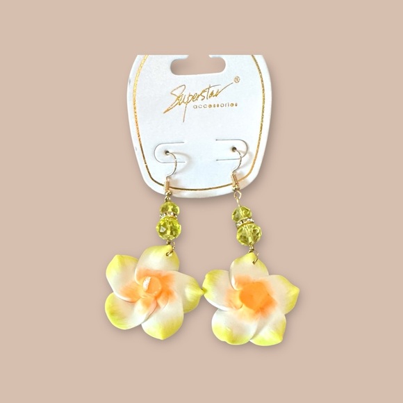 Superstar Accessories Floral Drop Earrings – Tropical Yellow & Orange – 3” - Picture 4 of 5